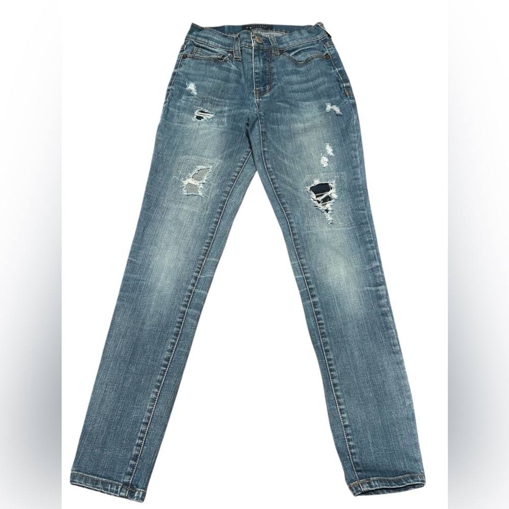 Aeropostale Distressed Skinny Jeans High Rise Stretch Medium Wash Denim Size 000
